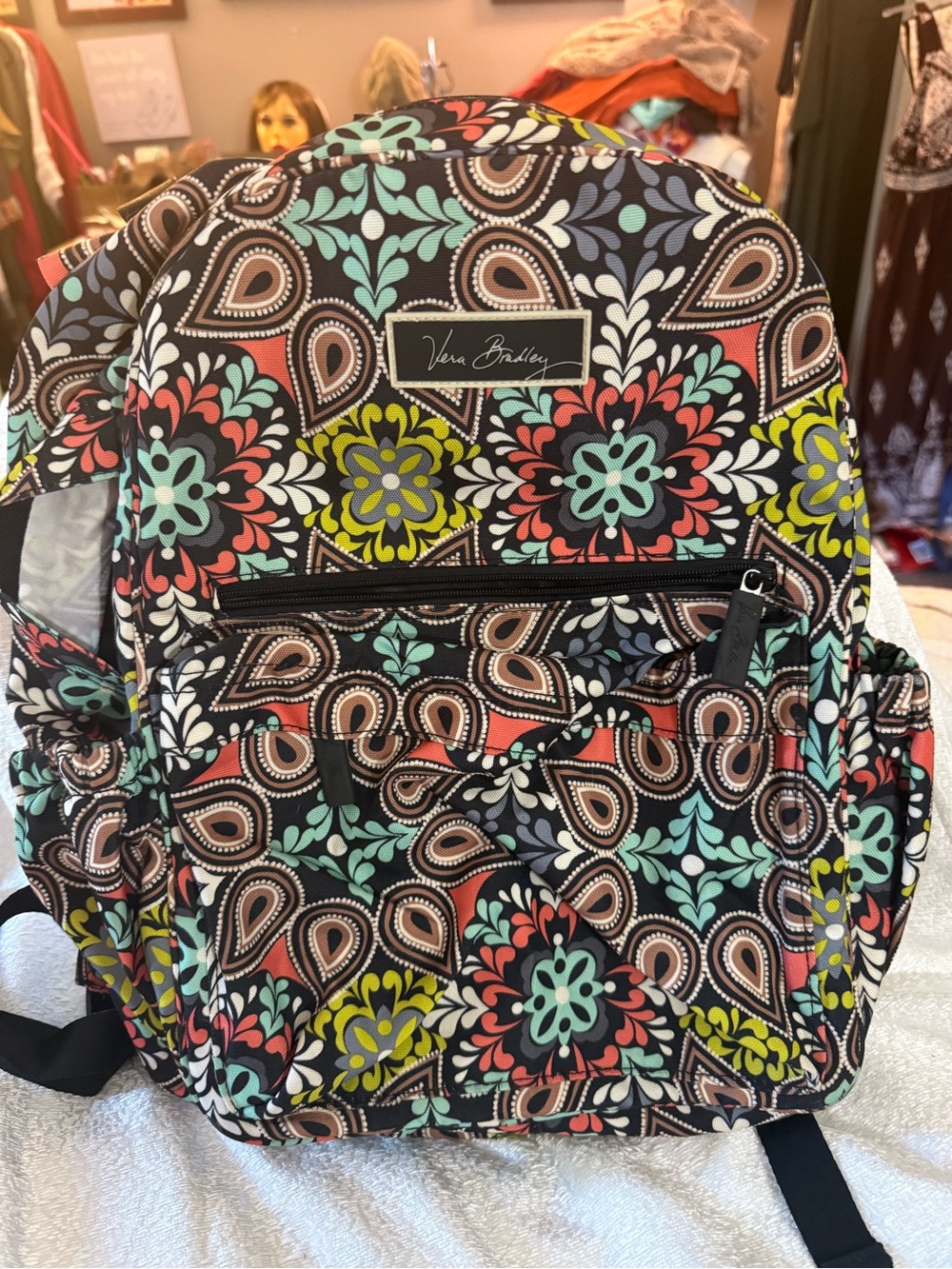 Vera Bradley Multicolor Floral Paisley Backpack in Black, Coral, Aqua & Lime